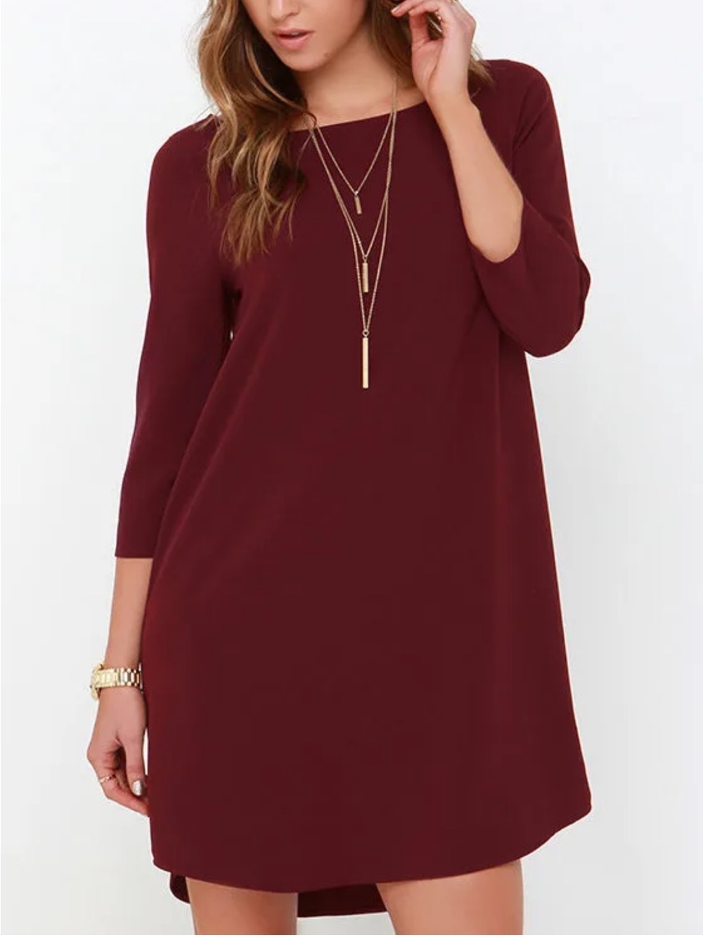Maroon Knee Length Dress